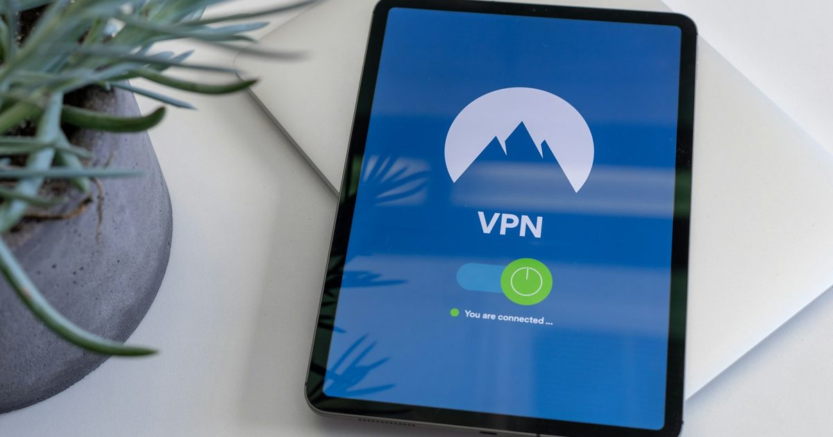 A tablet on a desk showing a VPN app screen with 'You are connected' status